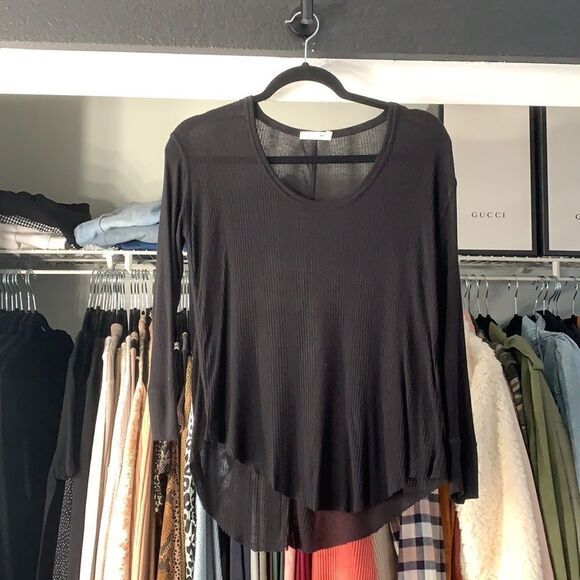 Rag and Bone Black Long Sleeve Sheer Scalloped Long Sleeve - Picture 1 of 4